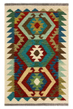 27707 - Kelim Hand-Woven/Flat-Weaved/Afghan Kelim/Carpet Modern/Nomadic Authentic/Size: 4'3" x 2'5"/130 cm × 74 cm