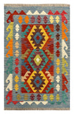 27680 - Kelim Hand-Woven/Flat-Weaved/Afghan Kelim/Carpet Modern/Nomadic Authentic/Size: 4'1" x 2'6"/124cm ×76cm