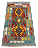 27680 - Kelim Hand-Woven/Flat-Weaved/Afghan Kelim/Carpet Modern/Nomadic Authentic/Size: 4'1" x 2'6"/124cm ×76cm