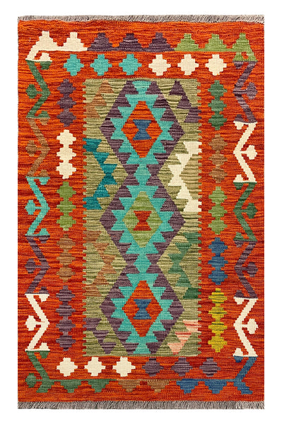 27749 - Kelim Hand-Woven/Flat-Weaved/Afghan Kelim/Carpet Modren/Nomadic Authentic/Size: 4'4" x 2'6"/132cm ×76cm