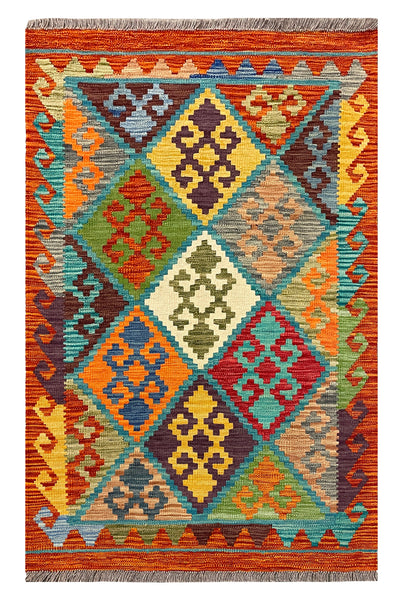 27699 - Kelim Hand-Woven/Flat-Weaved/Afghan Kelim/Carpet Modern/Nomadic Authentic/Size: 4'2" x 2'8"/127 cm × 81 cm
