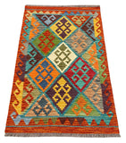 27699 - Kelim Hand-Woven/Flat-Weaved/Afghan Kelim/Carpet Modern/Nomadic Authentic/Size: 4'2" x 2'8"/127 cm × 81 cm