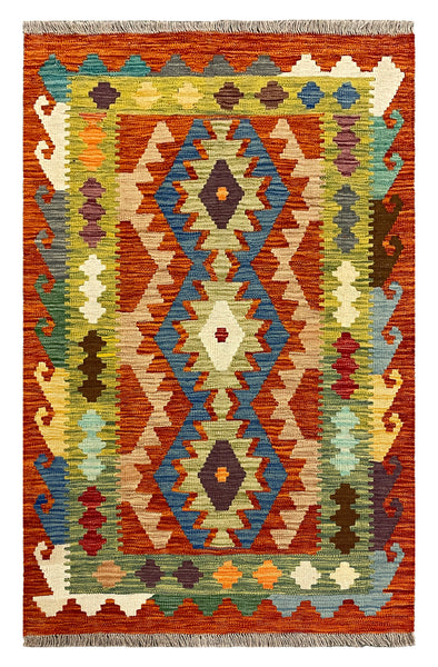 27719 - Kelim Hand-Woven/Flat-Weaved/Afghan Kelim/Carpet Modren/Nomadic Authentic/Size: 4'2" x 2'7"/127cm ×79cm
