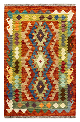 27719 - Kelim Hand-Woven/Flat-Weaved/Afghan Kelim/Carpet Modren/Nomadic Authentic/Size: 4'2" x 2'7"/127cm ×79cm