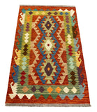 27719 - Kelim Hand-Woven/Flat-Weaved/Afghan Kelim/Carpet Modren/Nomadic Authentic/Size: 4'2" x 2'7"/127cm ×79cm