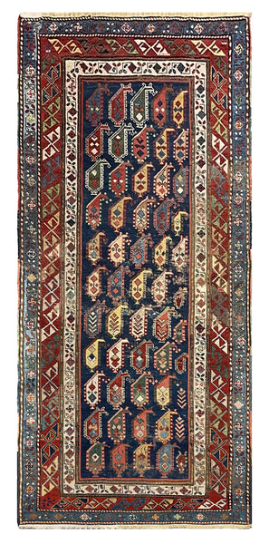 27971-Antique Kazak Hand-Knotted/Handmade Rug/Carpet Tribal/Nomadic Authentic/ Size/: 8'7" x 3'8"/262cm x 112cm