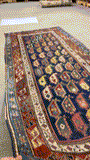 27971-Antique Kazak Hand-Knotted/Handmade Rug/Carpet Tribal/Nomadic Authentic/ Size/: 8'7" x 3'8"/262cm x 112cm