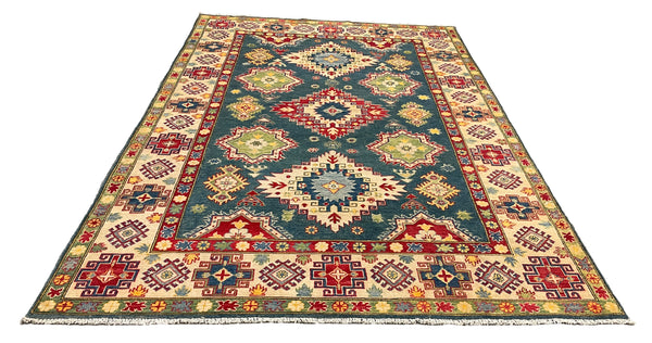 27920-Royal Kazak Hand-Knotted/Handmade Afghan Rug/Carpet Tribal/Nomadic Authentic/ Size: 9'9" x 6'5"/297m x 196cm