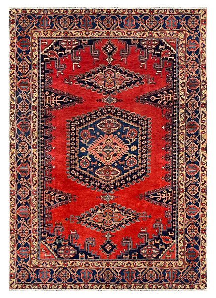 27413-Hamadan Hand-Knotted/Handmade Persian Rug/Carpet Tribal/Nomadic Authentic/ Size: 10'1" x 7'0"/307cm x 213cm