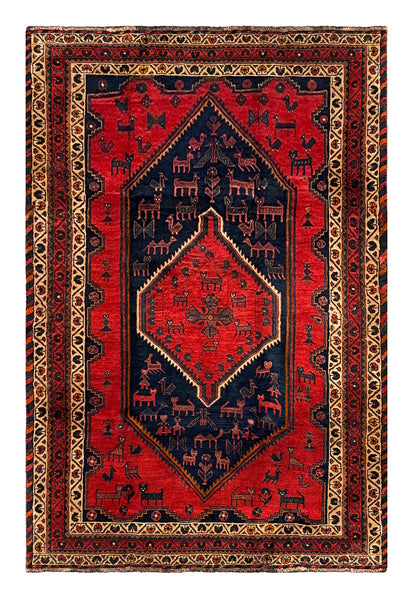 27422- Shiraz Persian Hand-knotted/Authentic/Traditional Nomadic/Tribal / Size: 9'9" x 6'4"/297cm x 193cm
