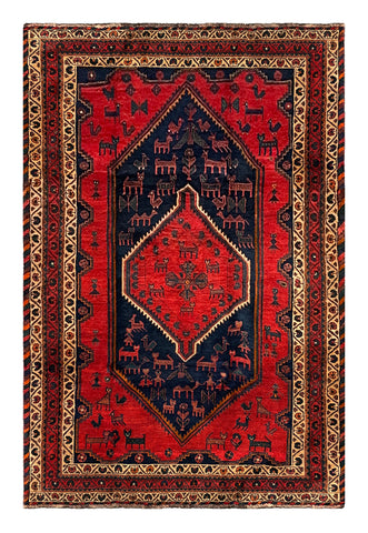 27422- Shiraz Persian Hand-knotted/Authentic/Traditional Nomadic/Tribal / Size: 9'9" x 6'4"/297cm x 193cm