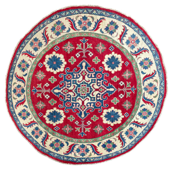 26627 - Kazak Hand-Knotted/Handmade Afghan Tribal/Nomadic Authentic/Size: 5'6" x 5'5"