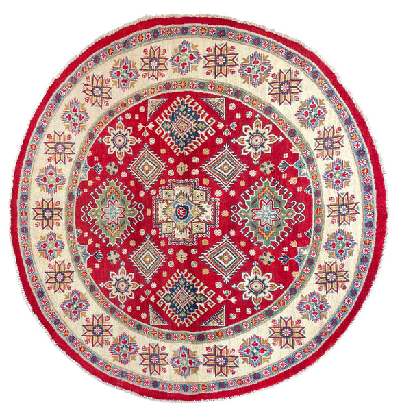 26645 - Kazak Hand-Knotted/Handmade Afghan Tribal/Nomadic Authentic/Size: 6'4" x 6'5"