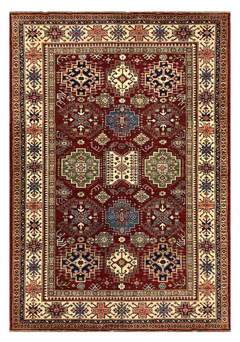 27538-Kazak Hand-Knotted/Handmade Afghan Rug/Carpet Tribal/Nomadic Authentic/ Size: 8'7" x 6'2"/262cm x 188cm