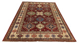 27538-Kazak Hand-Knotted/Handmade Afghan Rug/Carpet Tribal/Nomadic Authentic/ Size: 8'7" x 6'2"/262cm x 188cm