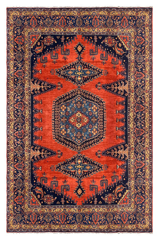 27331-Hamadan Hand-Knotted/Handmade Persian Rug/Carpet Tribal/Nomadic Authentic/ Size: 13'7" x 8'8"/414cm x 263cm