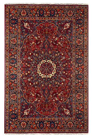 27205-Mashad Hand-Knotted/Handmade Persian Rug/Carpet Traditional Authentic/ Size: 9'11" x 6'7"/303cm x 202cm