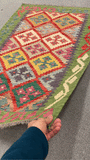 27663 - Kelim Hand-Woven/Flat-Weaved/Afghan Kelim/Carpet Modern/Nomadic Authentic/Size: 4'2" x 2'9"/127cm ×84cm