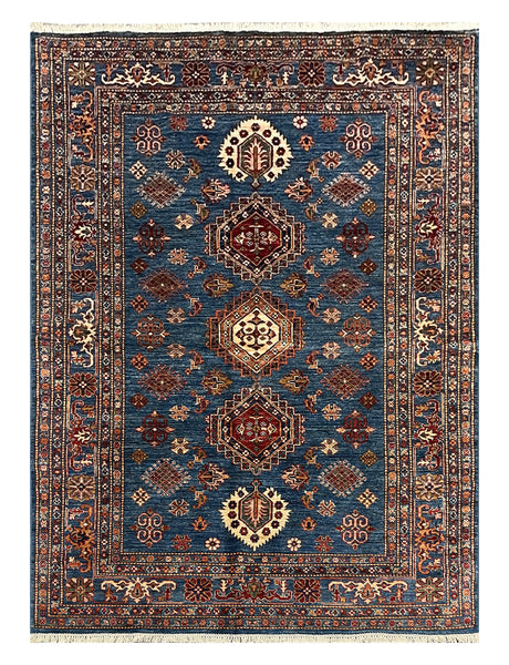 27772-Royal Kazak Hand-Knotted/Handmade Afghan Rug/Carpet Tribal/Nomadic Authentic/ Size: 7'9" x 5'7"/236m x 170cm