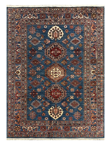 27772-Royal Kazak Hand-Knotted/Handmade Afghan Rug/Carpet Tribal/Nomadic Authentic/ Size: 7'9" x 5'7"/236m x 170cm