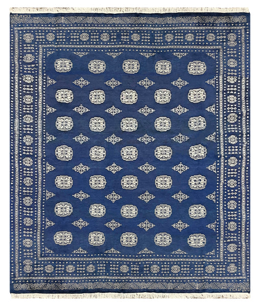 27593-Bokhara Hand-Knotted/Handmade Pakistani Rug/Carpet Tribal/Nomadic Authentic/ Size: 7'5" x 6'6"/226 cm × 198 cm