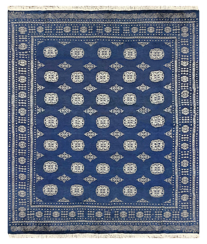 27593-Bokhara Hand-Knotted/Handmade Pakistani Rug/Carpet Tribal/Nomadic Authentic/ Size: 7'5" x 6'6"/226 cm × 198 cm