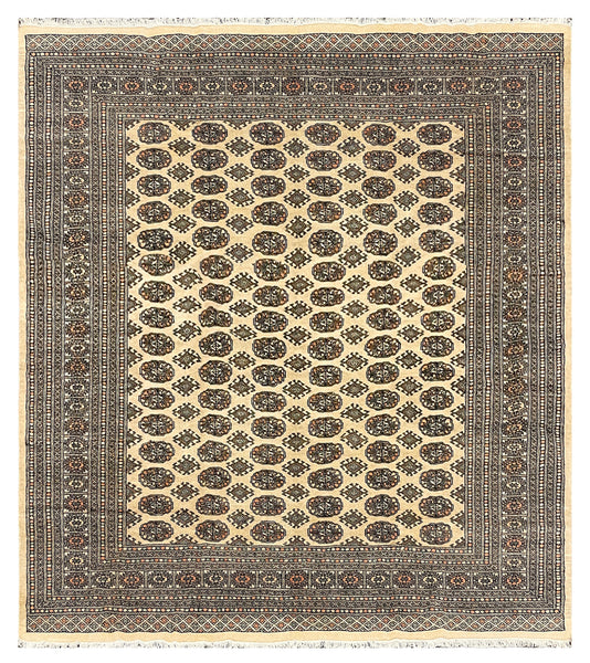 27634-Bokhara Hand-Knotted/Handmade Pakistani Rug/Carpet Tribal/Nomadic Authentic/ Size: 9'2" x 8'1"/279cm ×246cm