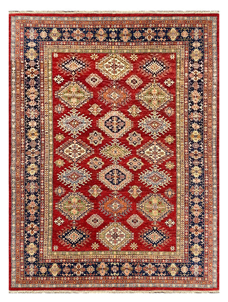 27582-Royal Kazak Hand-Knotted/Handmade Afghan Rug/Carpet Tribal/Nomadic Authentic/ Size: 11'10" x 9'1"/361cm x 277cm