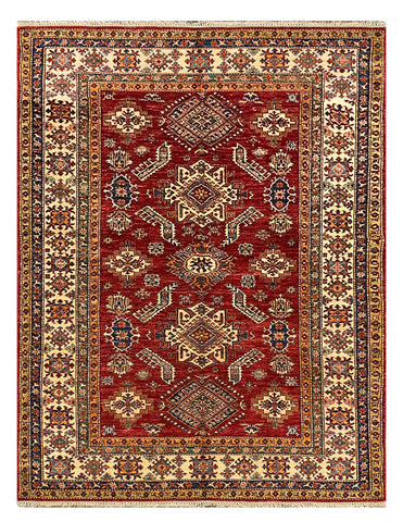 27479-Kazak Hand-Knotted/Handmade Afghan Rug/Carpet Tribal/Nomadic Authentic/ Size: 7'4" x 5'7"/224cm x 170cm