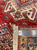 27479-Kazak Hand-Knotted/Handmade Afghan Rug/Carpet Tribal/Nomadic Authentic/ Size: 7'4" x 5'7"/224cm x 170cm