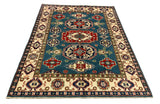 27783-Kazak Hand-Knotted/Handmade Afghan Rug/Carpet Tribal/Nomadic Authentic/ Size: 6'5" x 4'8"/196cm x 142cm