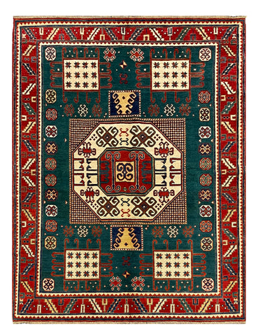 27785-Kazak Hand-Knotted/Handmade Afghan Rug/Carpet Tribal/Nomadic Authentic/ Size: 6'5" x 4'10"/196cm x 147cm