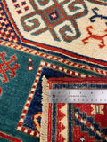 27785-Kazak Hand-Knotted/Handmade Afghan Rug/Carpet Tribal/Nomadic Authentic/ Size: 6'5" x 4'10"/196cm x 147cm