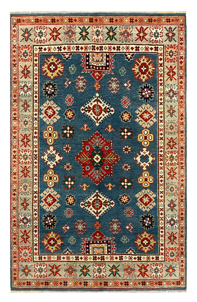 27786-Kazak Hand-Knotted/Handmade Afghan Rug/Carpet Tribal/Nomadic Authentic/ Size: 6'2" x 3'9"/188cm x 114cm