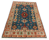 27786-Kazak Hand-Knotted/Handmade Afghan Rug/Carpet Tribal/Nomadic Authentic/ Size: 6'2" x 3'9"/188cm x 114cm