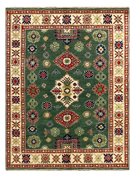 27782-Kazak Hand-Knotted/Handmade Afghan Rug/Carpet Tribal/Nomadic Authentic/ Size: 6'7" x 4'9"/201cm x 145cm