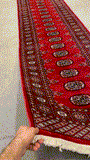 27600-Bokhara Hand-Knotted/Handmade Pakistani Rug/Carpet Tribal/Nomadic Authentic/ Size: 10'1" x 2'6"/307 cm × 76 cm