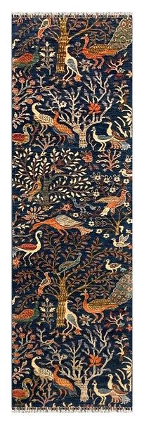 27826-Chobi Ziegler Handmade/Hand-knotted Afghan Rug/Carpet Tribal/Nomadic Authentic/ Size: 9'7" x 2'8" / 292cm x 81cm