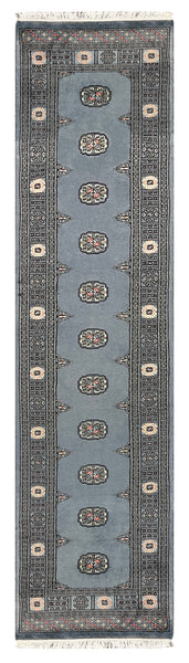 27618-Bokhara Hand-Knotted/Handmade Pakistani Rug/Carpet Tribal/Nomadic Authentic/ Size: 9'8" x 2'6"/295cm ×76cm