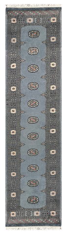 27618-Bokhara Hand-Knotted/Handmade Pakistani Rug/Carpet Tribal/Nomadic Authentic/ Size: 9'8" x 2'6"/295cm ×76cm