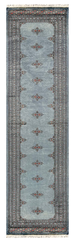 27615-Bokhara Hand-Knotted/Handmade Pakistani Rug/Carpet Tribal/Nomadic Authentic/ Size: 9'8" x 2'6"/295cm ×76cm