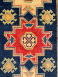 27806-Kazak Hand-Knotted/Handmade Afghan Rug/Carpet Tribal/Nomadic Authentic/ Size: 13'5" x 2'6"/409m x 76cm