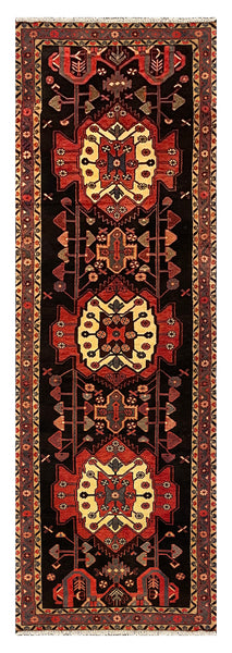 27458-Hamadan Hand-Knotted/Handmade Persian Rug/Carpet Tribal/Nomadic Authentic/ Size: 9'11" x 3'3"/302cm x 99cm