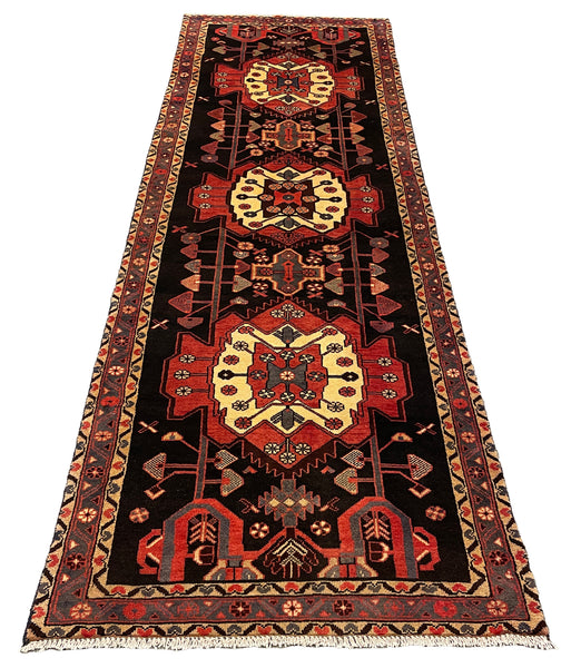 27458-Hamadan Hand-Knotted/Handmade Persian Rug/Carpet Tribal/Nomadic Authentic/ Size: 9'11" x 3'3"/302cm x 99cm