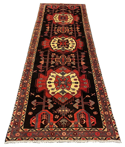 27458-Hamadan Hand-Knotted/Handmade Persian Rug/Carpet Tribal/Nomadic Authentic/ Size: 9'11" x 3'3"/302cm x 99cm