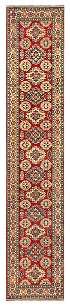 27804-Kazak Hand-Knotted/Handmade Afghan Rug/Carpet Tribal/Nomadic Authentic/ Size:12'6" x 2'6"/381m x 76cm