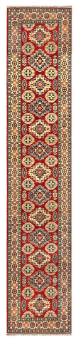 27804-Kazak Hand-Knotted/Handmade Afghan Rug/Carpet Tribal/Nomadic Authentic/ Size:12'6" x 2'6"/381m x 76cm