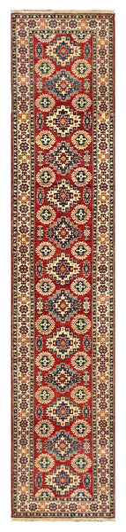 27805-Kazak Hand-Knotted/Handmade Afghan Rug/Carpet Tribal/Nomadic Authentic/ Size: 12'8" x 2'6"/386m x 76cm