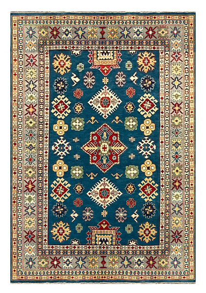 27927-Royal Kazak Hand-Knotted/Handmade Afghan Rug/Carpet Tribal/Nomadic Authentic/ Size: 9'8" x 6'6"/295m x 198cm