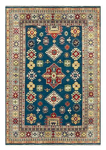 27927-Royal Kazak Hand-Knotted/Handmade Afghan Rug/Carpet Tribal/Nomadic Authentic/ Size: 9'8" x 6'6" / 295cm x 198cm/295m x 198cm